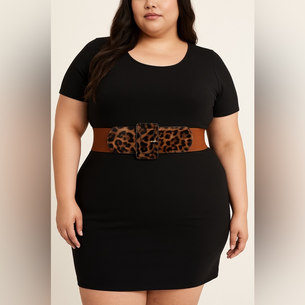 Hanna Nikole Leopard Print Wide Belt New Elastic Belt 3X